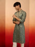 Men's Mint Green Resham Embroidered Silk Kurta